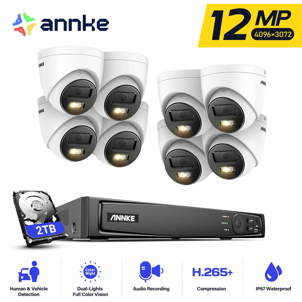 ANNKE 12MP Smart Dual Light 8CH PoE Security Camera Kit – 8 Outdoor CCTV Cameras with NVR