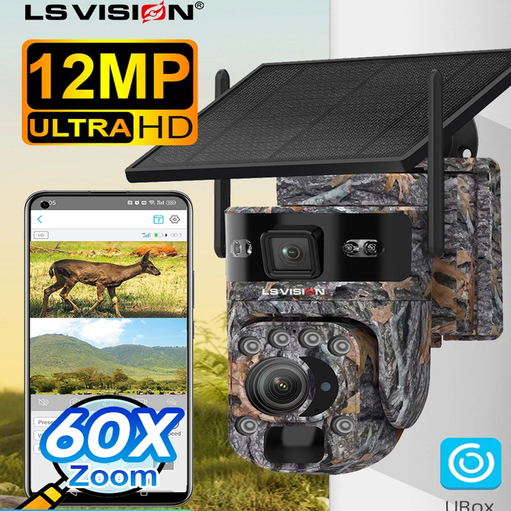 LS VISION Dual Lens Solar Security Camera – 4K WiFi/4G Wireless Outdoor Camera with Auto Tracking, 60X Zoom & Night Vision