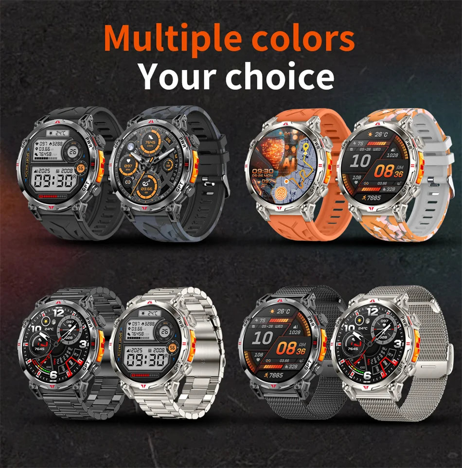 Outdoor Sports Smartwatch for Men – GPS, 1.56-inch AMOLED, 5ATM Waterproof, 650mAh Battery, Compass & HD Call