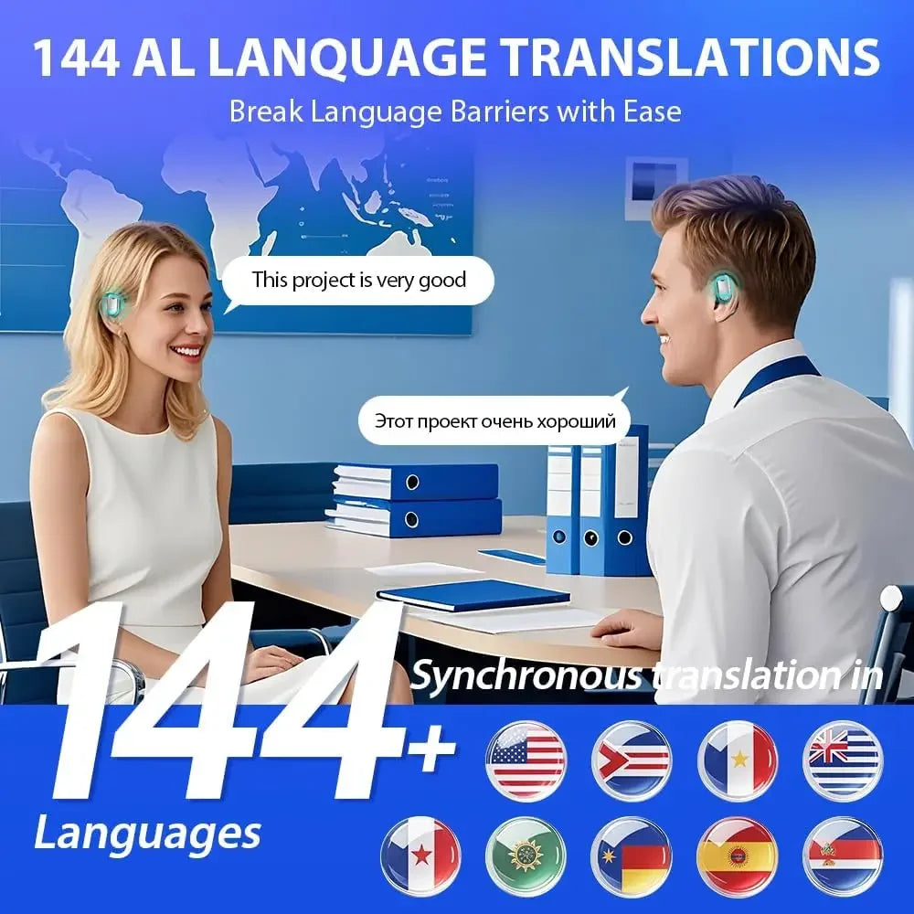 UYUXIO Wireless Real-Time Translation Earbuds with 144 Language Support & LCD Touch Screen