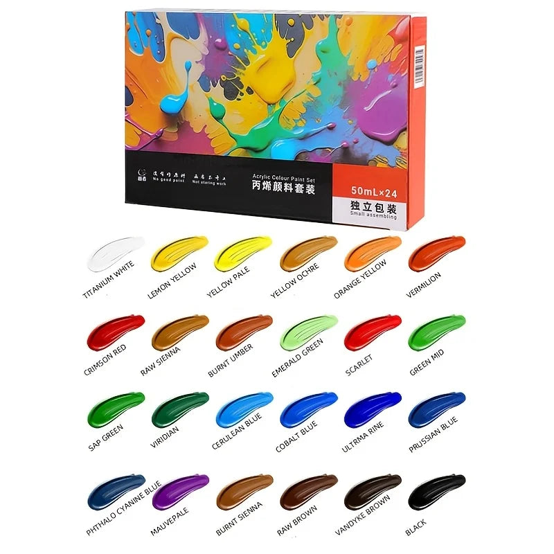 12/18/24 Colors Acrylic Paint Set – 50ml Each, Rich Pigments for Canvas, Wood, Porcelain & DIY Art