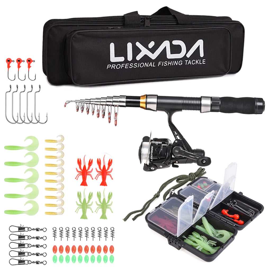 Lixada Telescopic Fishing Rod & Reel Combo Full Kit (2.1m / 2.3m) – Complete Carbon Fiber Spinning Set with Carry Bag