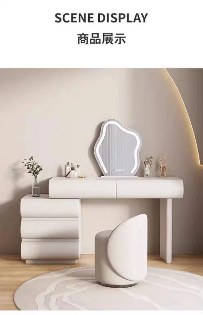 Mirror Drawers Vanity Table with Chair – Modern Bedroom Makeup Storage Organizer