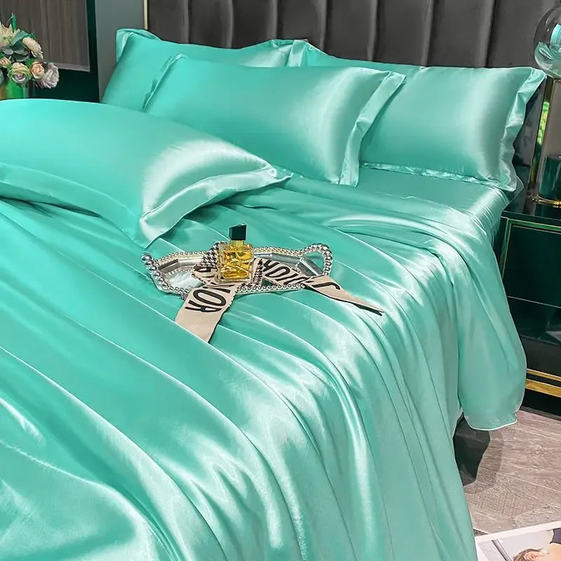 Nordic Silk Rayon Bedding Set 3/4/5 Piece Duvet Cover Bed Sheet Pillowcase Solid Luxury Twin Full Queen King Family Size