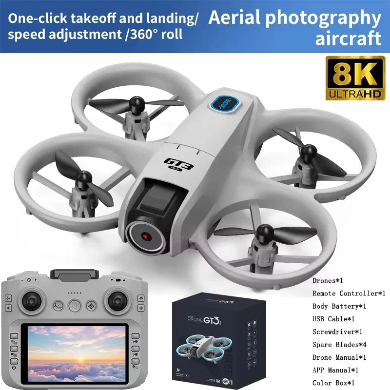 GT3 MAX 8K HD Mini Drone with 4.3" Remote Control – 360° Flip Quadcopter for Kids