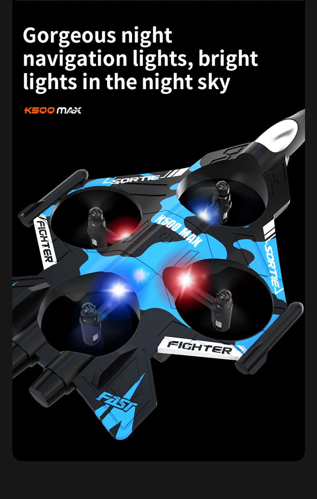 K500 MAX 2.4G Remote Control Fighter Jet Drone with Screen & 360° Rolls