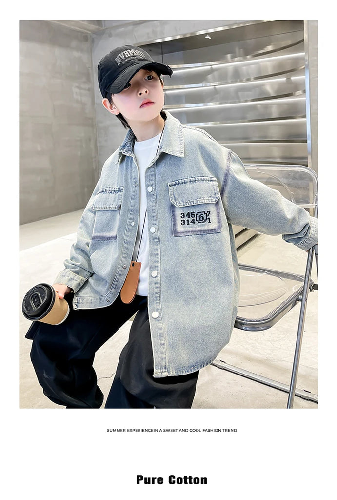 Kids Boys Denim Jacket – Casual Loose Fit Jeans Coat for Spring & Autumn (Ages 5–14)