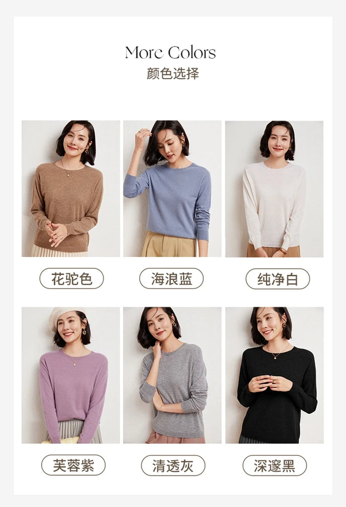 WinvyNee Women's 100% Wool Ribbed Crew Neck Sweater – Slim Fit Winter Knit Pullover