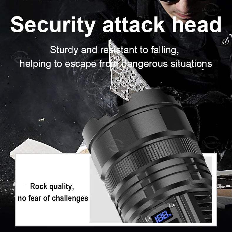 UltraBright™ 1500W Rechargeable LED Flashlight – 6,000M Long Range Tactical Torch (Built-in Power Bank)