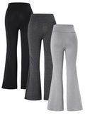 3-Pack or Single Piece Elegant Wide-Waisted Solid Color Summer Flared Pants for Women – Knitted Polyester Blend, Elastic Waist, Mature Style, Ankle-Length thumbnail 2