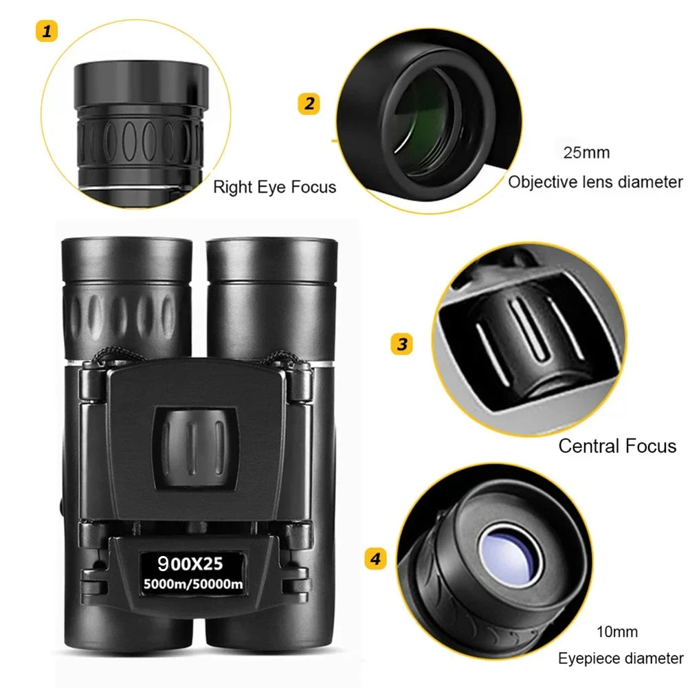 HD 900/1000x25 Long Range Folding Binoculars – Compact 9000M Mini Telescope with BAK4 Prism & FMC Optics