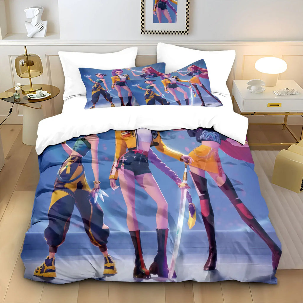 3pcs K-Pop Bedding Set Demon Hunters Colorful Print Polyester Duvet Cover with Pillowcases