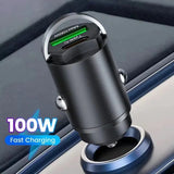 100W Mini Car Charger QC3.0 PD USB Type C 2-Port Fast Charging Compact Adapter thumbnail 7