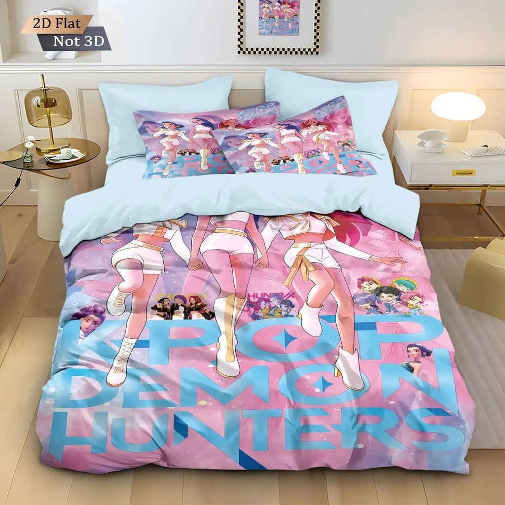 3pcs K-Pop Bedding Set Demon Hunters Colorful Print Polyester Duvet Cover with Pillowcases