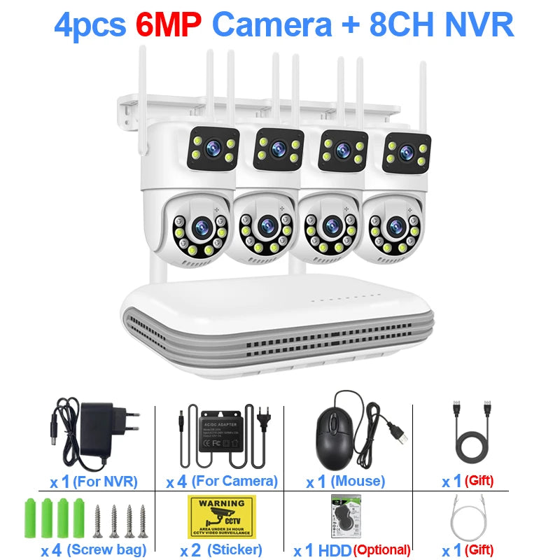 Smar 6MP Dual-Lens Wireless CCTV System 8CH NVR Kit with Audio & Night Vision