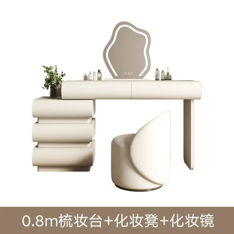 Mirror Drawers Vanity Table with Chair – Modern Bedroom Makeup Storage Organizer