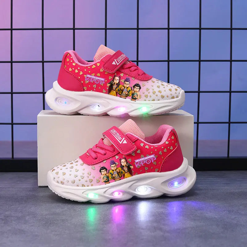 Kpop Demon Hunter LED Sneakers for Kids – Cartoon Night Light Shoes for Toddlers Boys & Girls