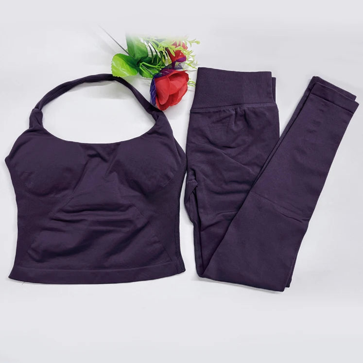 Impact Gym Set – Seamless Halter Top & High-Waist Sports Leggings Yoga Outfit (2-Piece)
