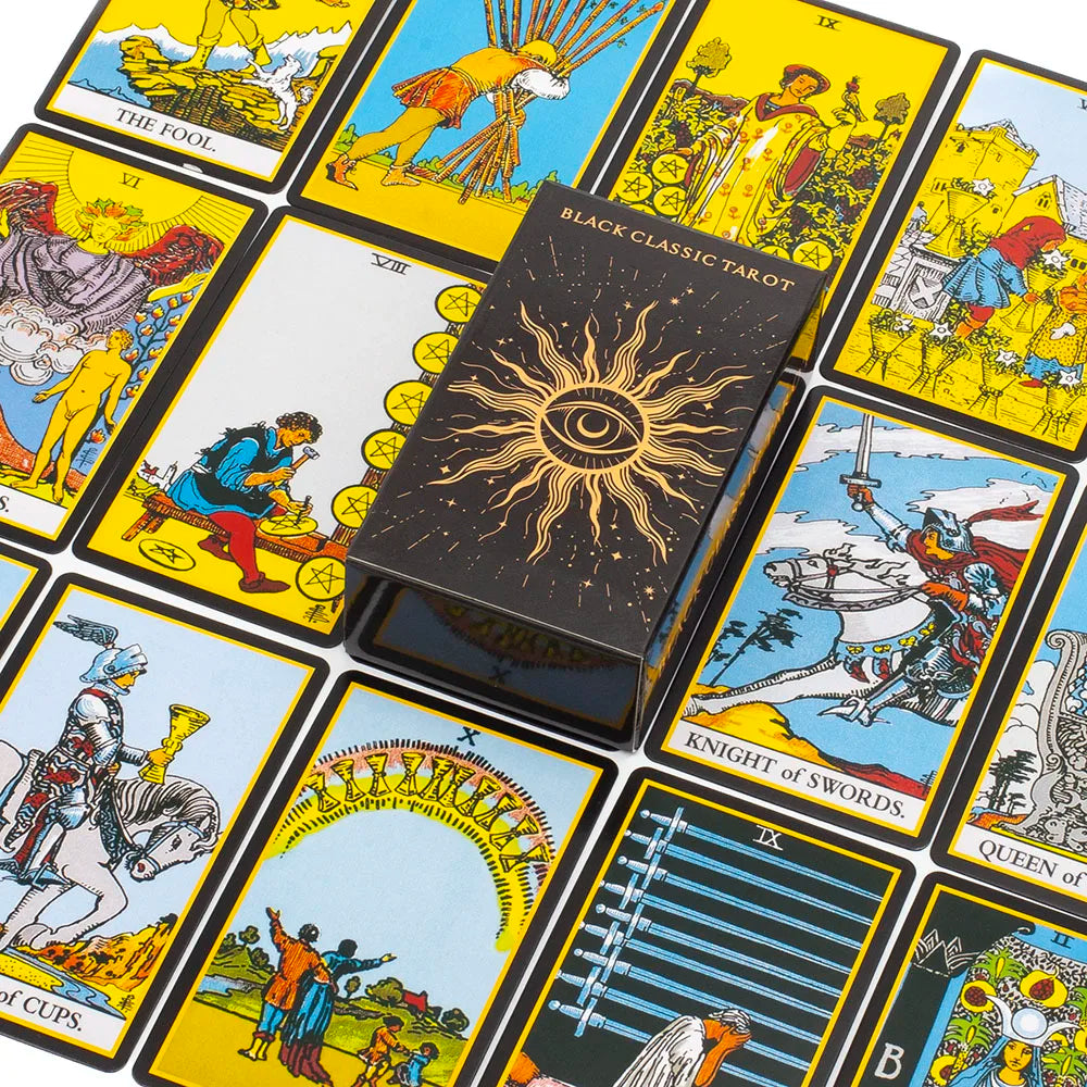 Black Classic Tarot Cards Deck – 78 Card Fortune Telling Set with Guidebook