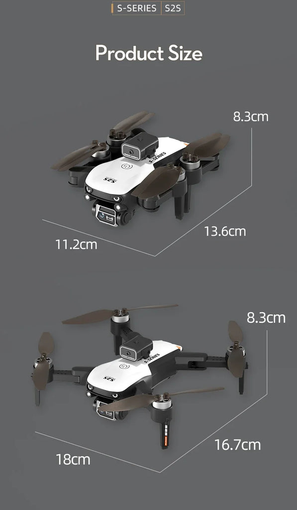 S2S Mini Drone 8K HD Camera with Obstacle Avoidance, Brushless Motor, Foldable RC Quadcopter for Kids