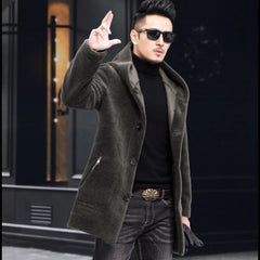 Men’s Winter Casual Thick Fleece Hooded Waterproof Jacket with Real Fur Wool Coat