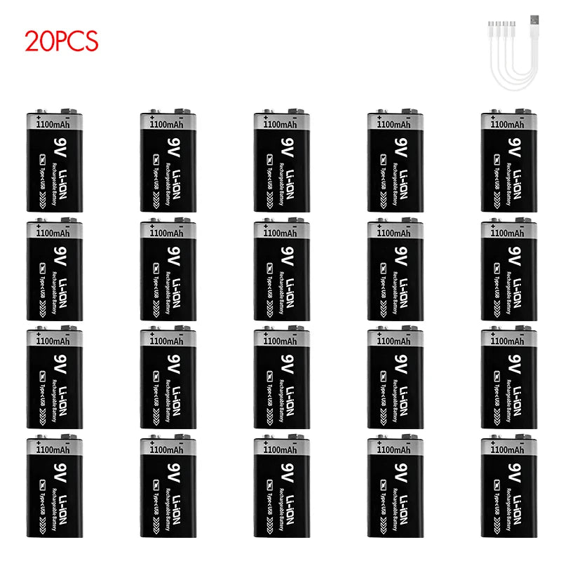 MATOV 9V 1100mAh USB Rechargeable Li-ion Battery – Type-C Charging | Long-Lasting Power for RC, Multimeters, Alarms & More