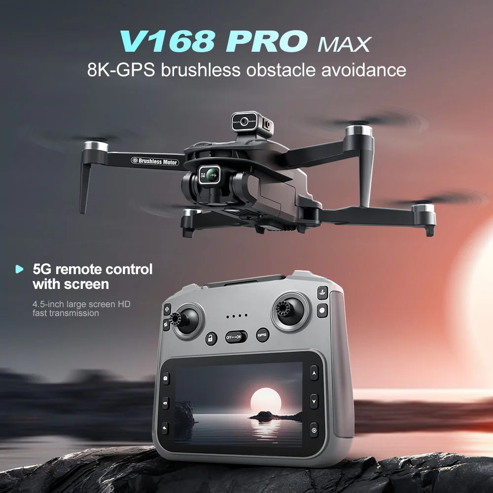 V168 Pro MAX 8K GPS Drone with 5G WIFI, 4.5" Screen, FPV, 360° Obstacle Avoidance & Brushless Motor RC Quadcopter