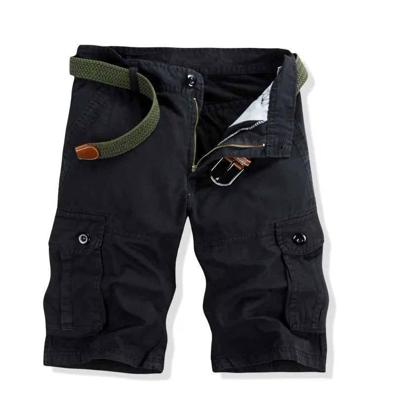 Men’s Vintage Denim Cargo Shorts – Distressed Knee-Length Summer Shorts