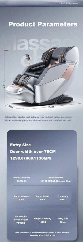 Luxury 4D Zero Gravity Full Body Massage Chair with SL Track, Heating & Bluetooth