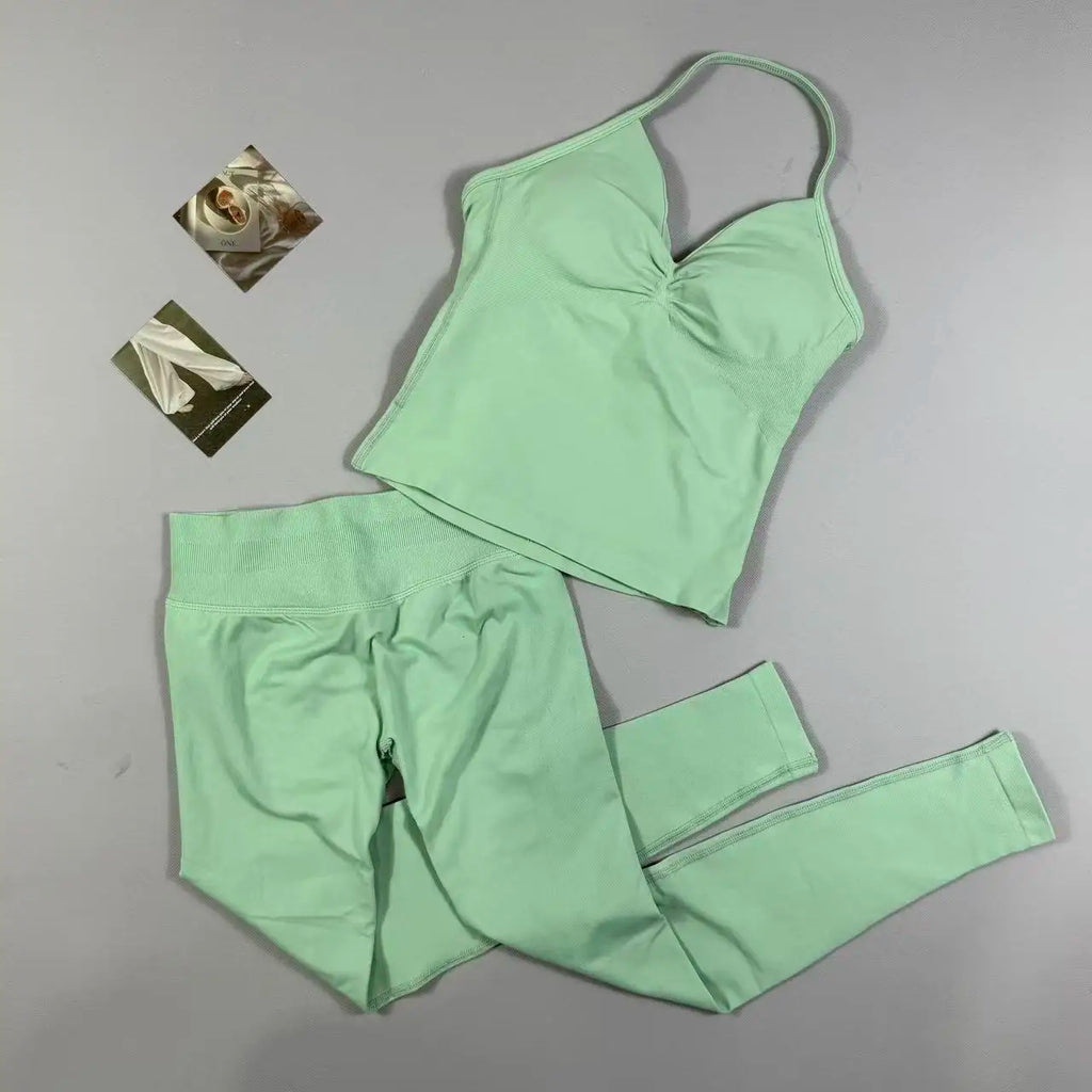 Women’s Seamless Yoga Gym Set – Backless Tank Top & High Waist Scrunch Shorts (2PCS)