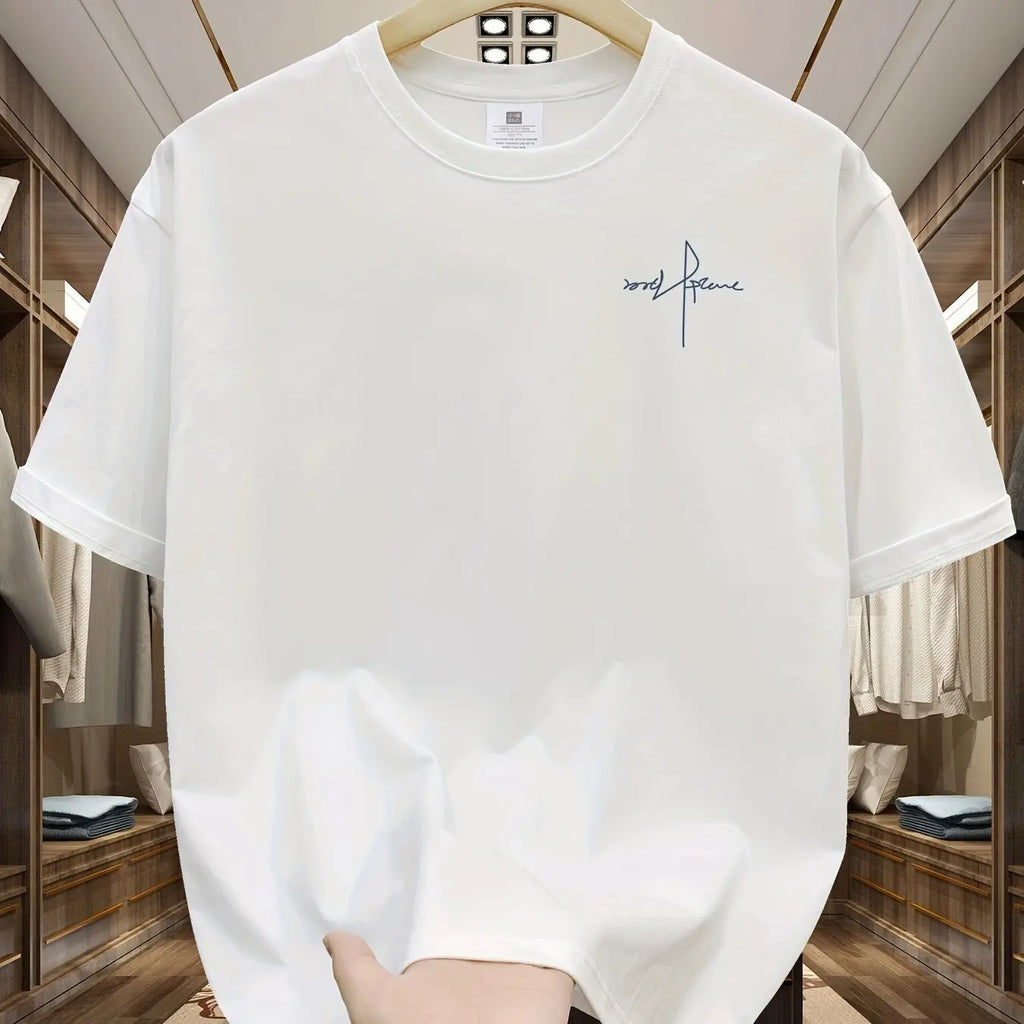 Men’s 100% Cotton Casual Letter Print T-Shirt – Loose Fit Short Sleeve Tee