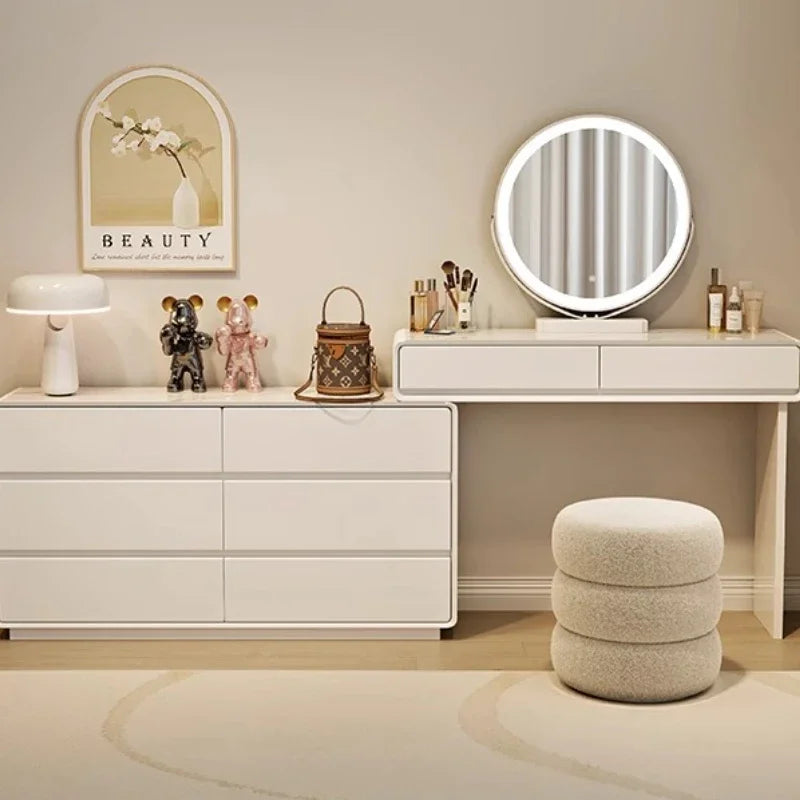 Makeup Vanity Dressing Table with Stool and Mirror – Modern Nordic Bedroom Dresser with Storage Drawers