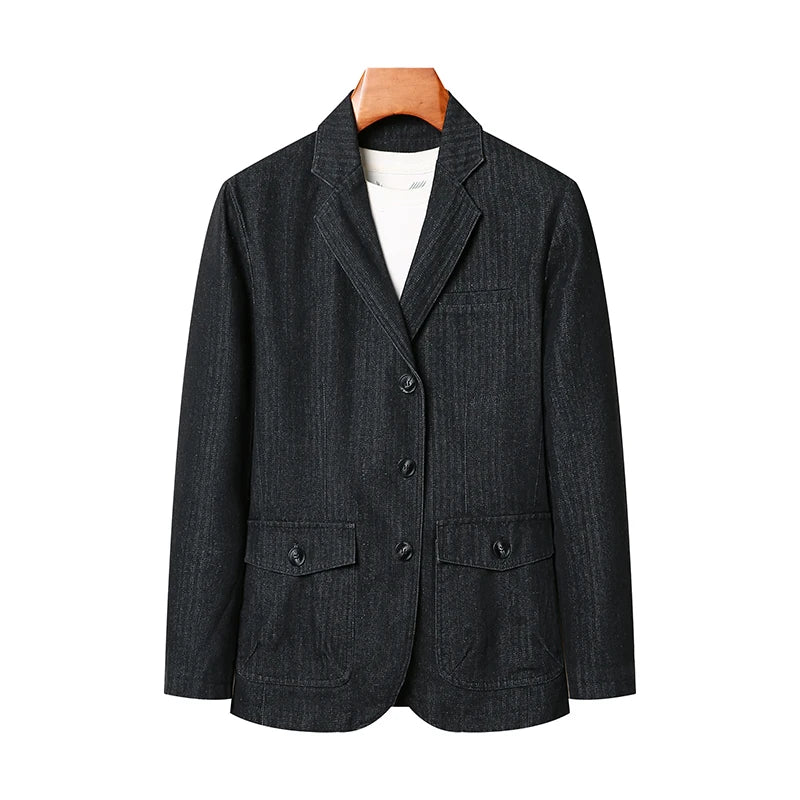 Men’s Solid Denim Jacket – Vintage Casual Slim Fit Cotton Blazer