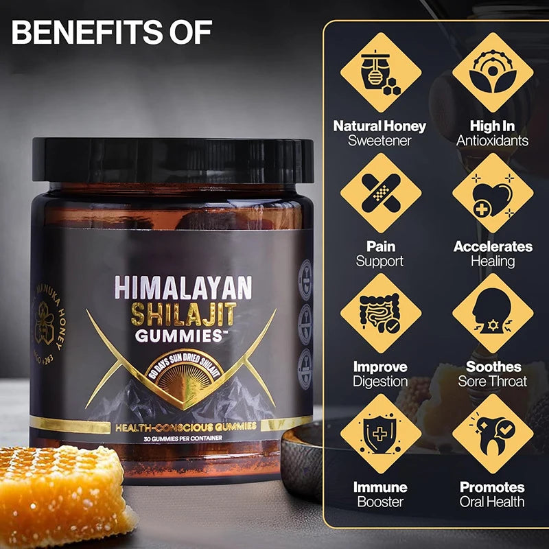 Himalayan Shilajit Gummies with Sea Moss & Ashwagandha – 30 Count Bottle for Heart, Brain & Cellular Support