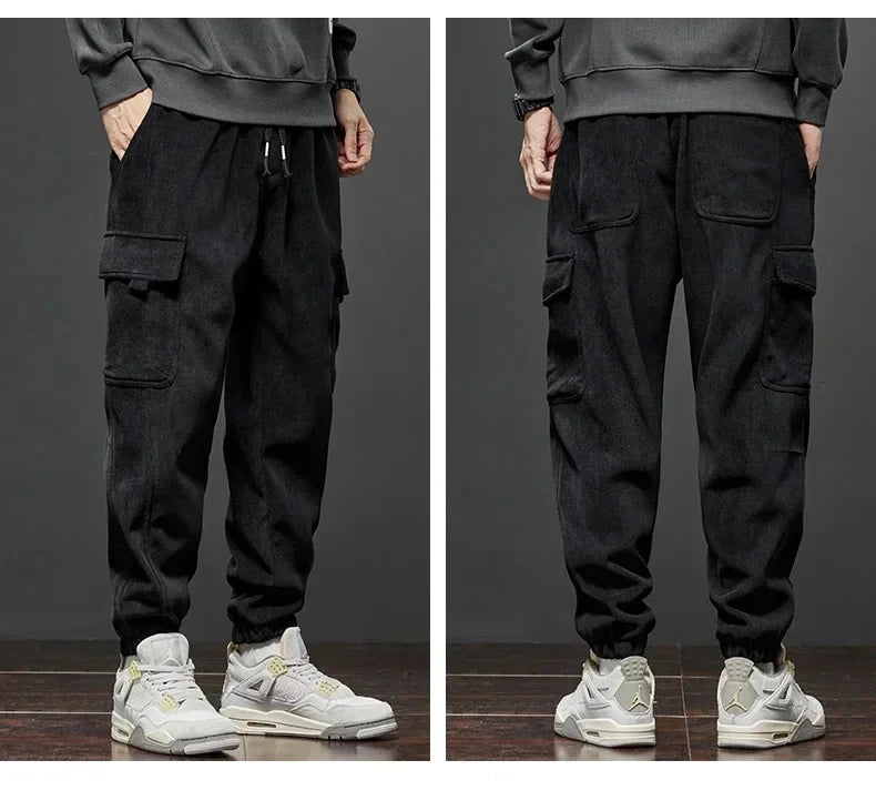 Men’s Casual Elastic Waist Jogger Pants – Spring & Autumn Stretch Straight Fit with Drawstring and Pockets
