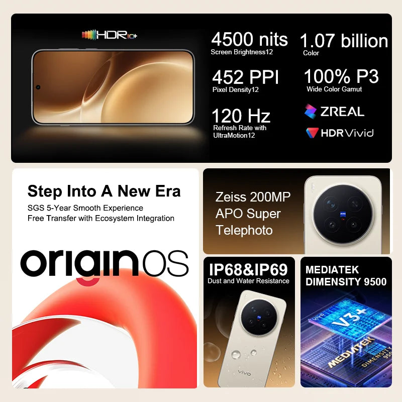 Original vivo X300 Pro 5G Smartphone 6.78" AMOLED 120Hz Screen 200MP APO Super Telephoto Lens 6510mAh