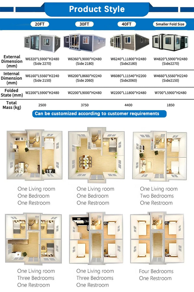 Expandable Folding Container House 20ft & 40ft Prefab Tiny Home Fast Assembly Flat Pack