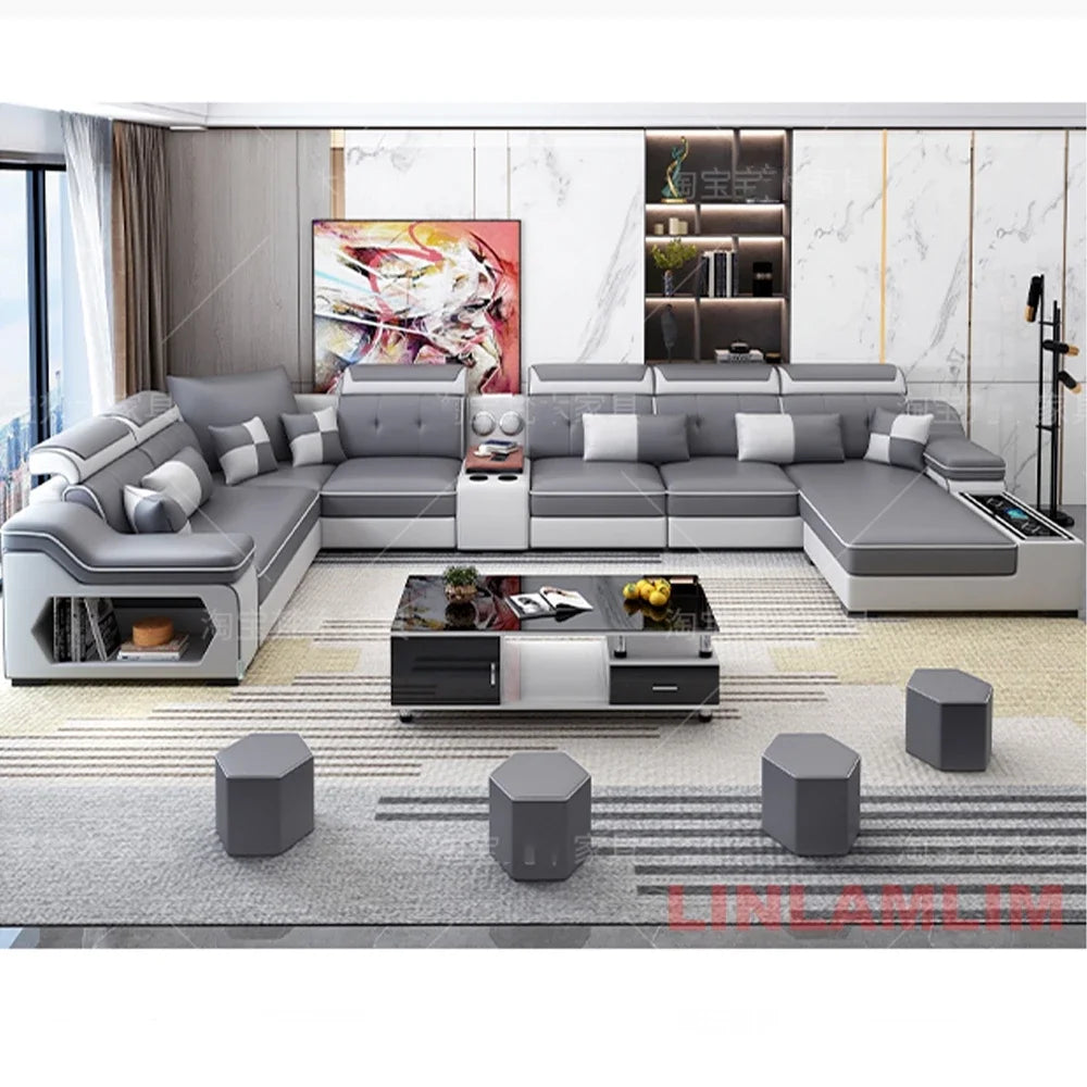 Linlamlim Modern Sectional Sofa Set with Chaise Lounge, Bluetooth Speakers & USB Charging Ports