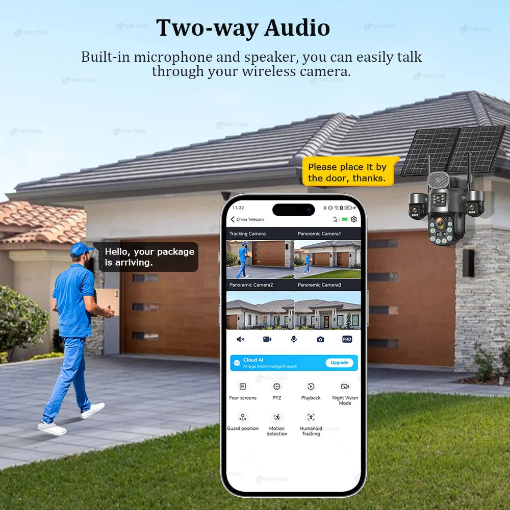 20MP 4-Lens Solar 4G Outdoor Security Camera with 60X Optical Zoom & Auto Tracking