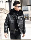 Men’s Natural Sheepskin Leather Jacket with Real Fur Hood – Winter Wool Lined Fur Coat thumbnail 19