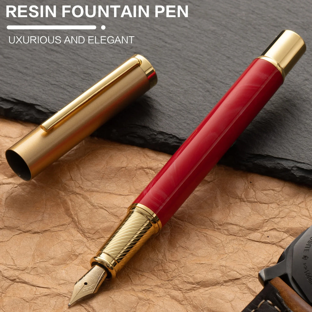 Exquisite Resin Fountain Pen Set 0.5mm Medium Nib with 15ml Ink Gift Box – Luxury Metal Calligraphy & Office Writing Pen