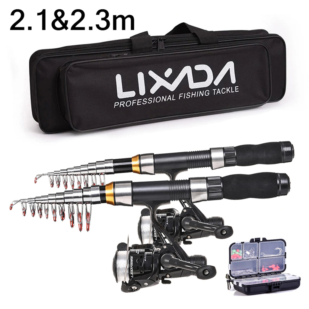 Lixada Telescopic Fishing Rod & Reel Combo Full Kit (2.1m / 2.3m) – Complete Carbon Fiber Spinning Set with Carry Bag