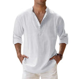 Men’s Cotton Linen Henley Short Sleeve Casual Shirt – Summer Beach & Everyday Wear thumbnail 1