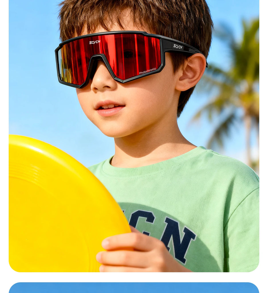 SCVCN Kids Photochromic Cycling Sunglasses UV400 TR90 Lightweight Sports Glasses for Boys and Girls Age 6–14