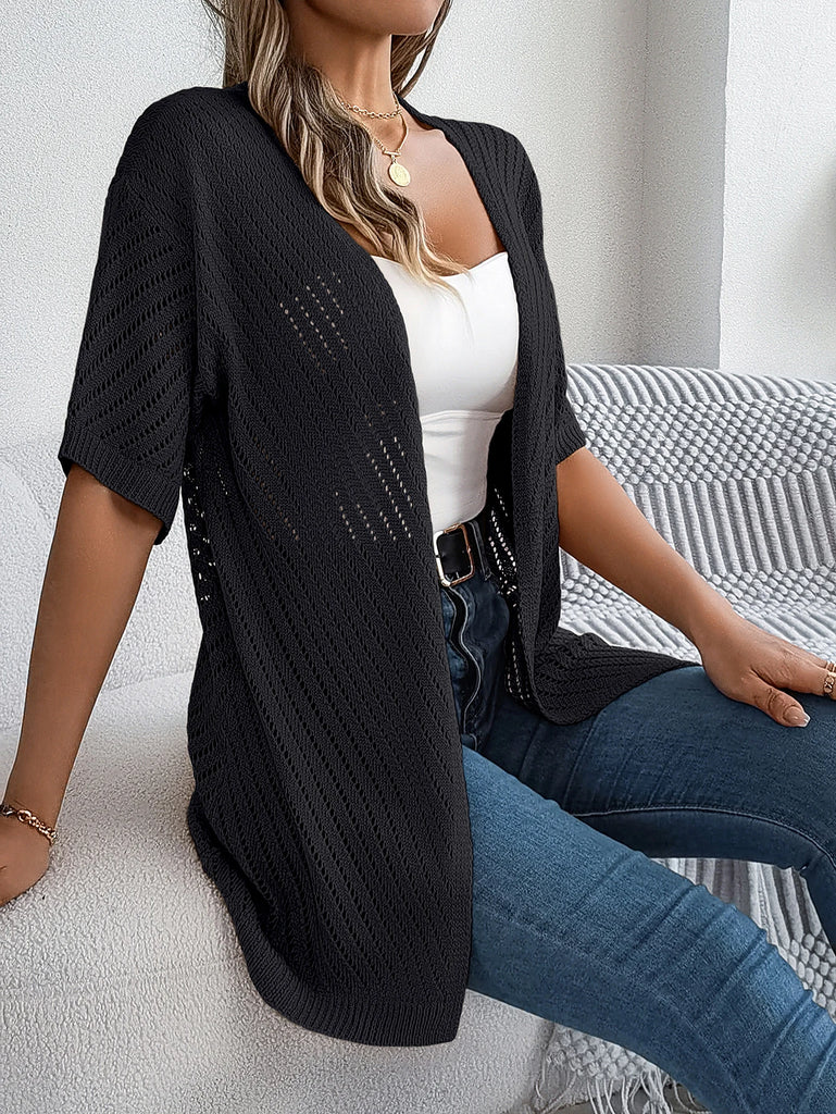 Casual Hollow Out Knitted Short Sleeve Cardigan for Women