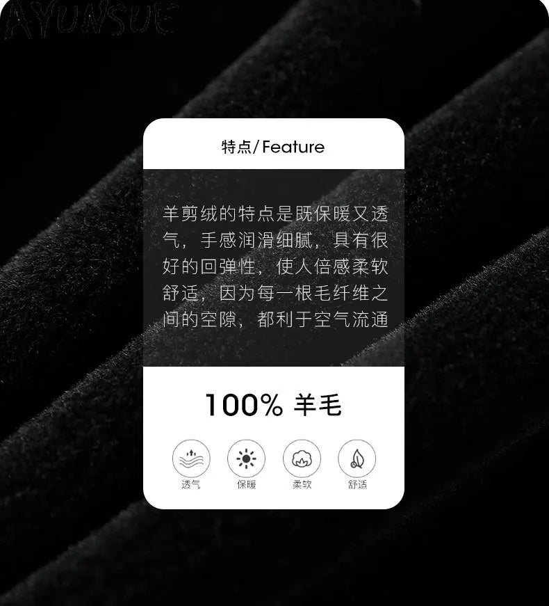 Men’s Winter Sheep Shearing Wool Jacket with Mink Fur Collar – Mid-Length Casual Coat