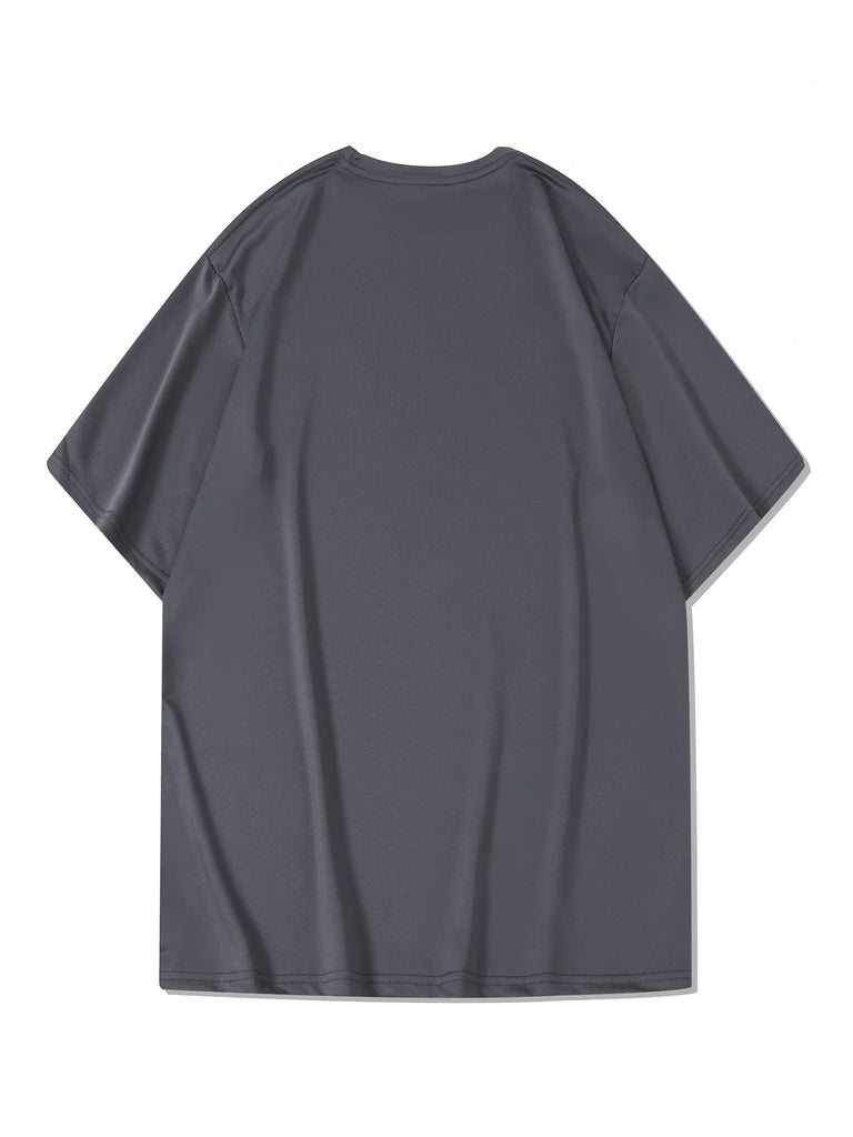 Men's Summer Cotton Casual Sports T-Shirt with Mountain Print, Short Sleeve, Round Neck