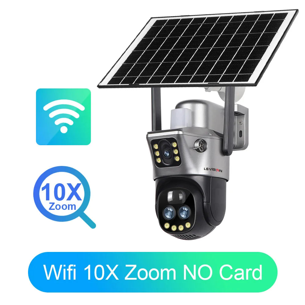 LS VISION Dual Screen Solar Camera 10X Zoom Outdoor WIFI/4G PTZ CCTV with Light Alarm