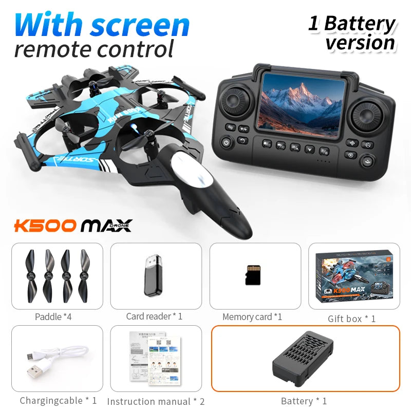 K500 MAX 2.4G Remote Control Fighter Jet Drone with Screen & 360° Rolls