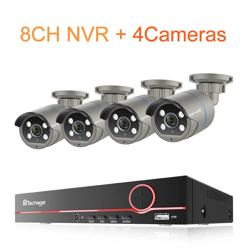 Techage 8CH 4MP POE Security Camera System Kit with AI Face Detection and Audio Recording
